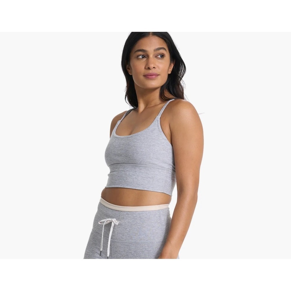 Vuori Ribbed Cropped Tank Top Sports Bra Light Grey Performance Women's S